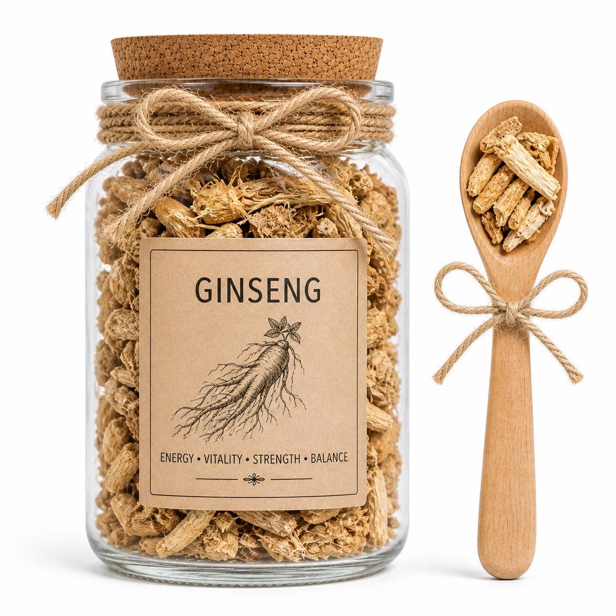 Herb Spell Jar + Spoon | Ginseng | Dried, Cut & Sifted | Panax Ginseng | 50ML __etsy:7972443826