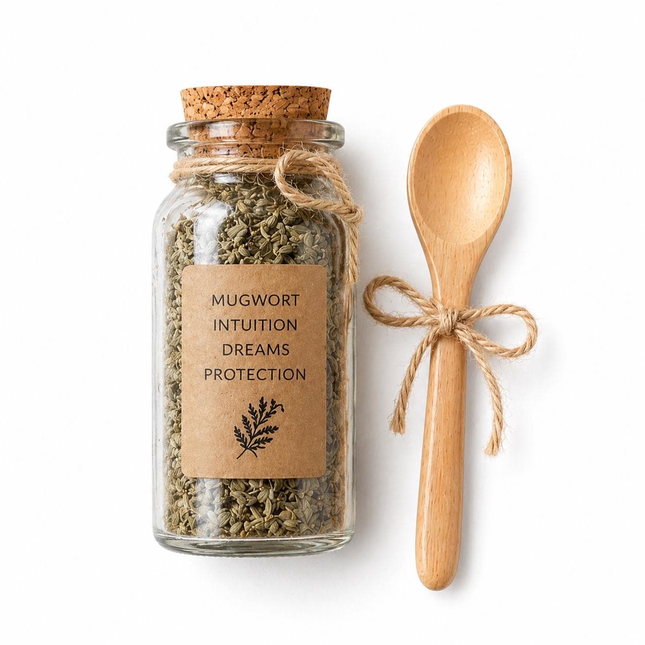 Spell Jar + Spoon | Mugwort Herb | Dried, Cut & Sifted | Artemisia Vulgaris | 50ML