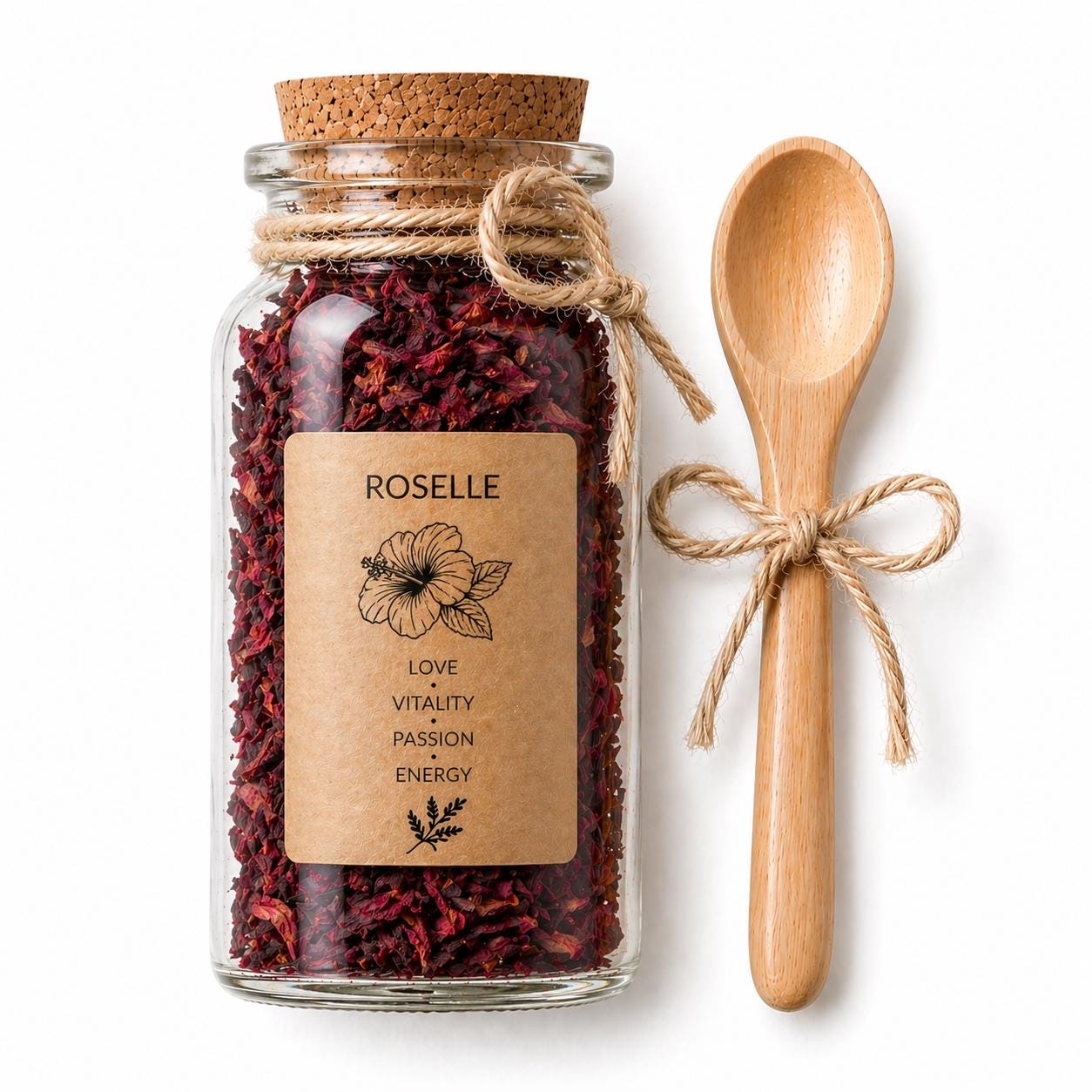 Herb Spell Jar + Spoon | Roselle | Dried, Cut & Sifted | Hibiscus Sabdariffa | 50ML