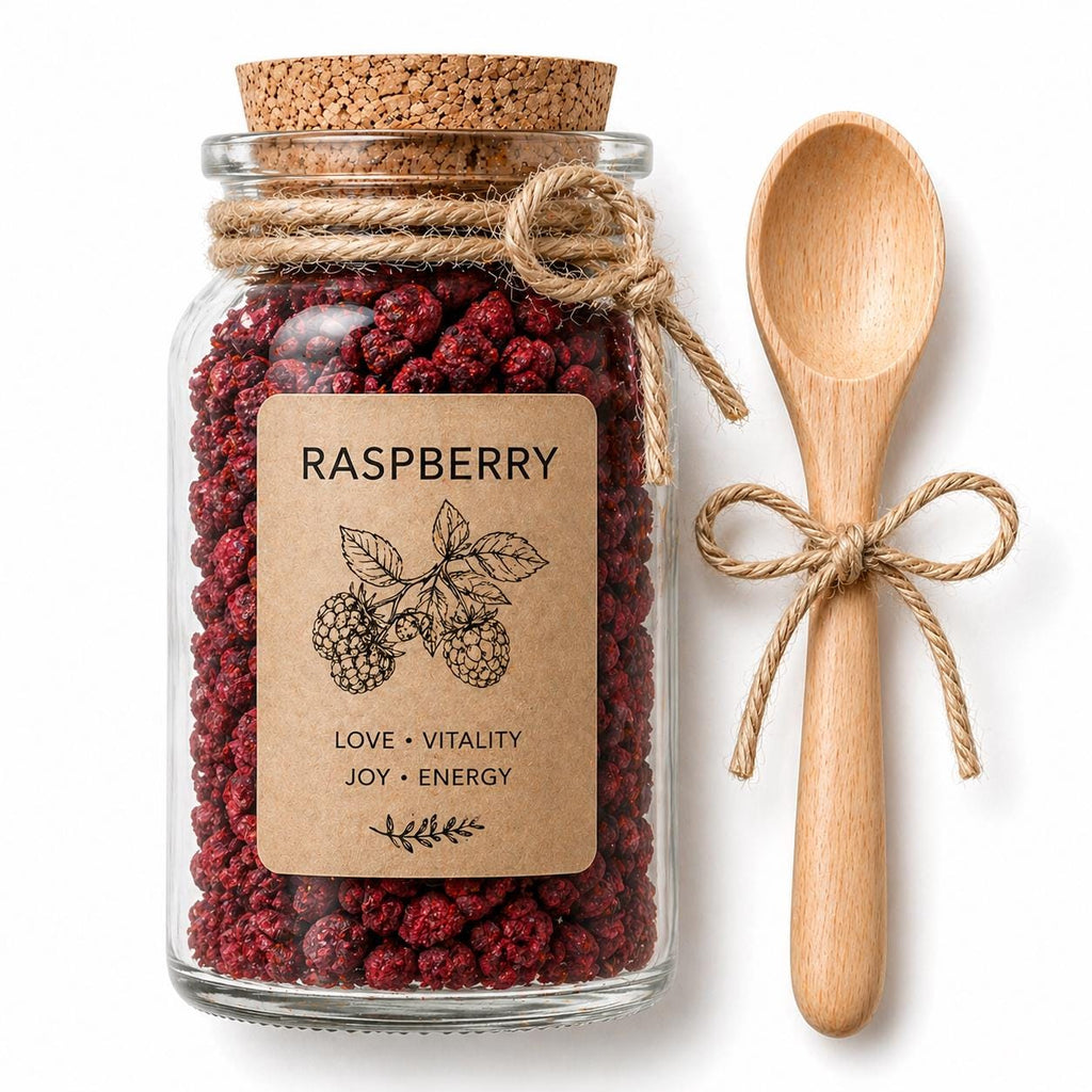 Herb Spell Jar + Spoon | Raspberry | Dried, Cut & Sifted | Rubus Idaeus | 50ML