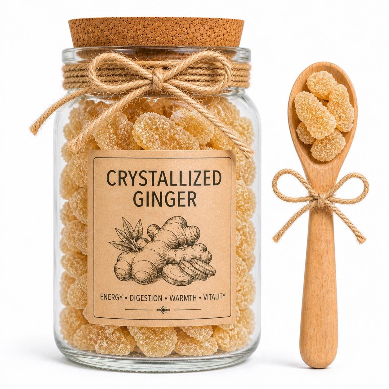 Herb Spell Jar + Spoon | Crystallized Ginger | Dried, Cut & Sifted | Zingiber Officinale | 50ML