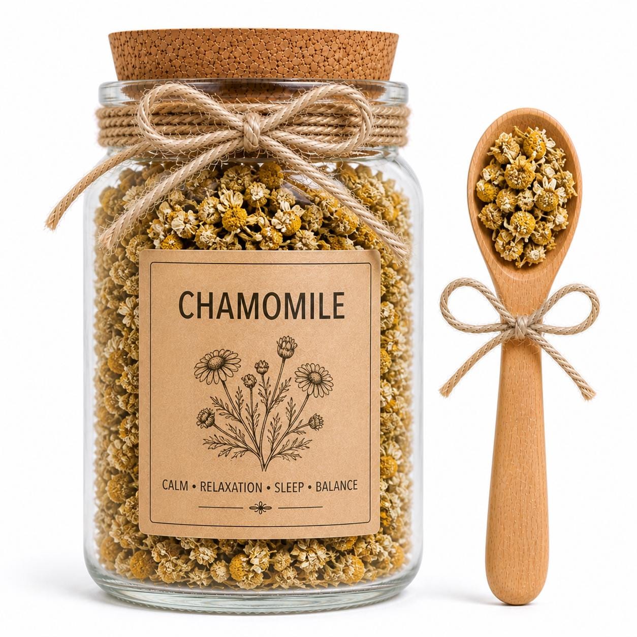 Herb Spell Jar + Spoon | Chamomile | Dried, Cut & Sifted | Matricaria Chamomilla | 50ML