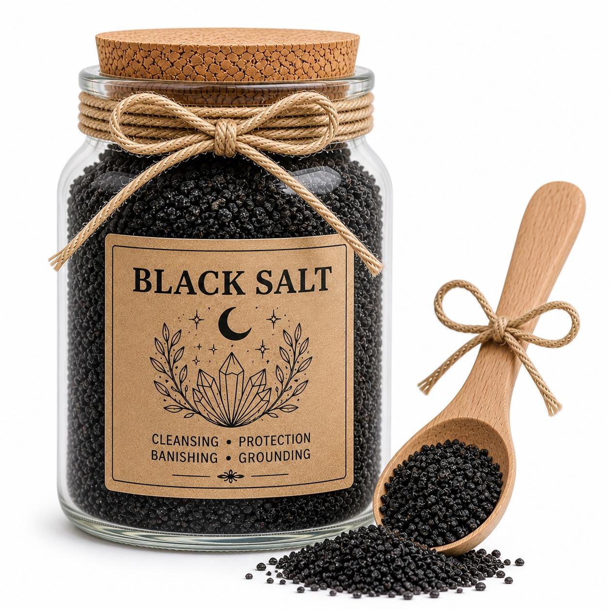 Herb Spell Jar + Spoon | Black Salt | Dried, Cut & Sifted | Kala Namak | 50ML