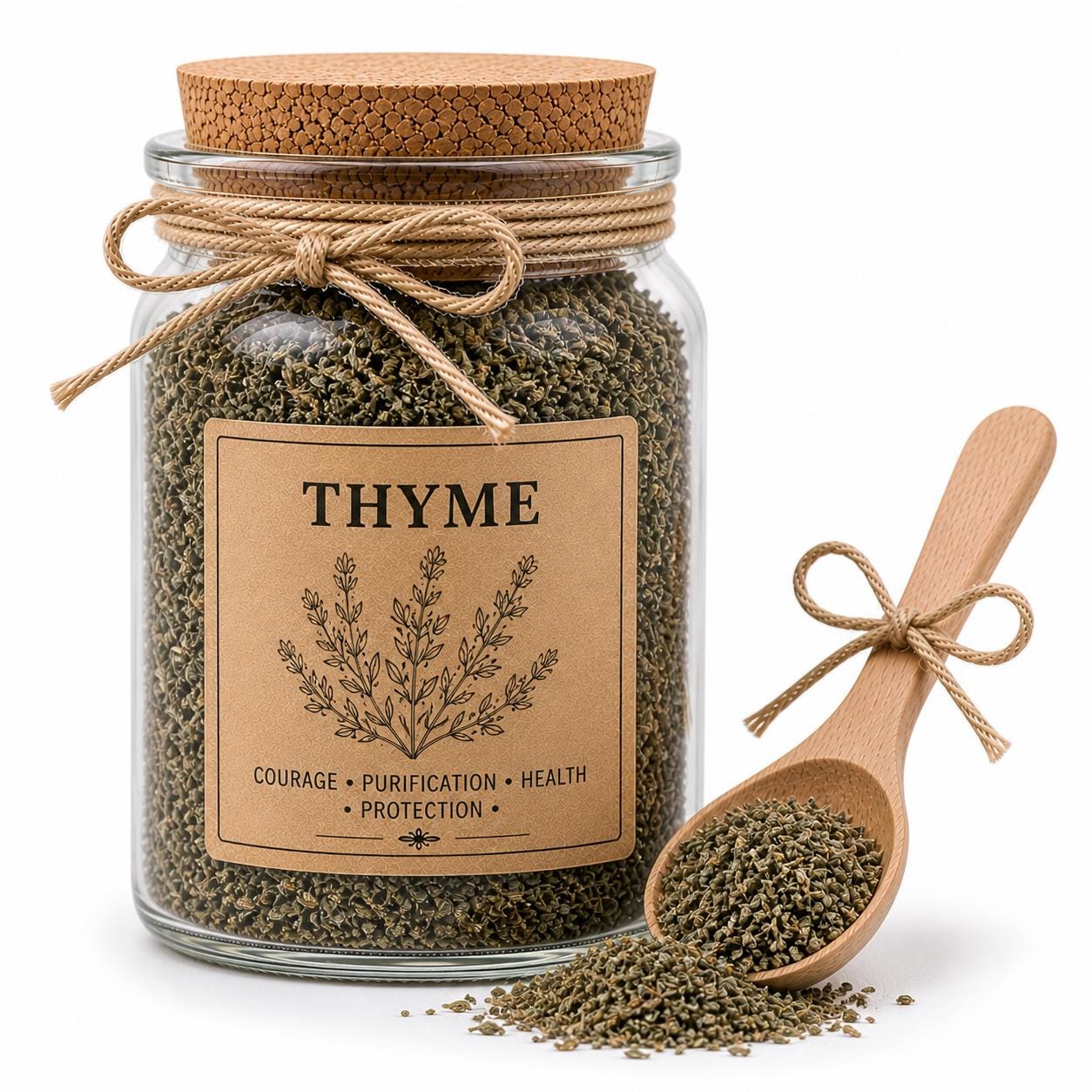 Herb Spell Jar + Spoon | Thyme | Dried, Cut & Sifted | Thymus Vulgaris | 50ML