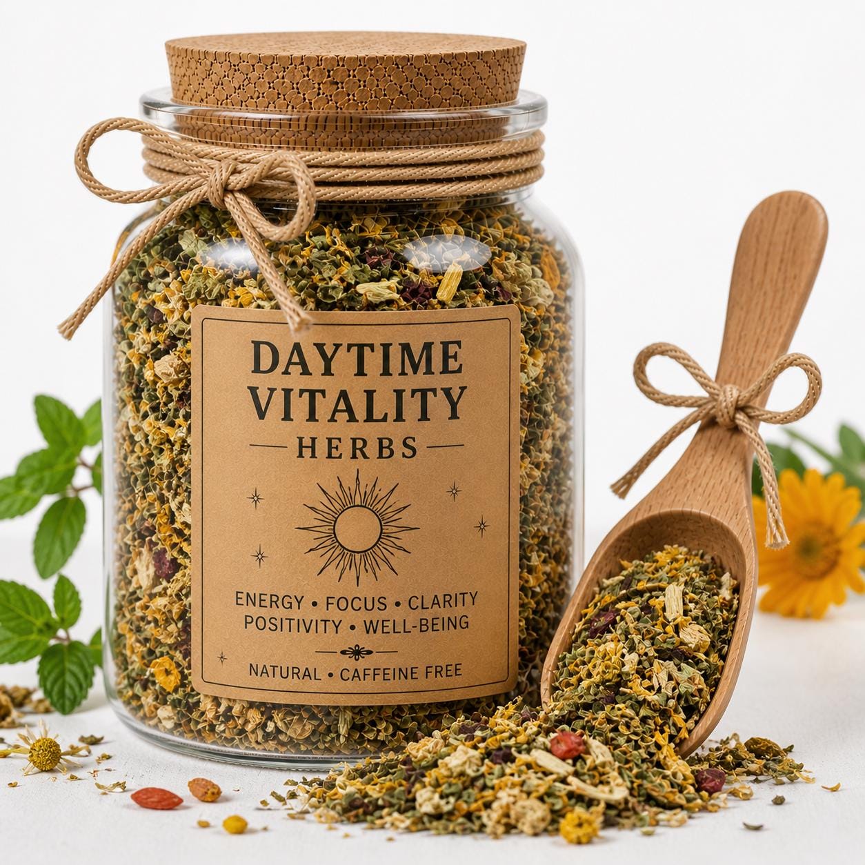 Herb Spell Jar + Spoon | Daytime Vitality | Dried, Cut & Sifted | Herbal Blend | 50ML