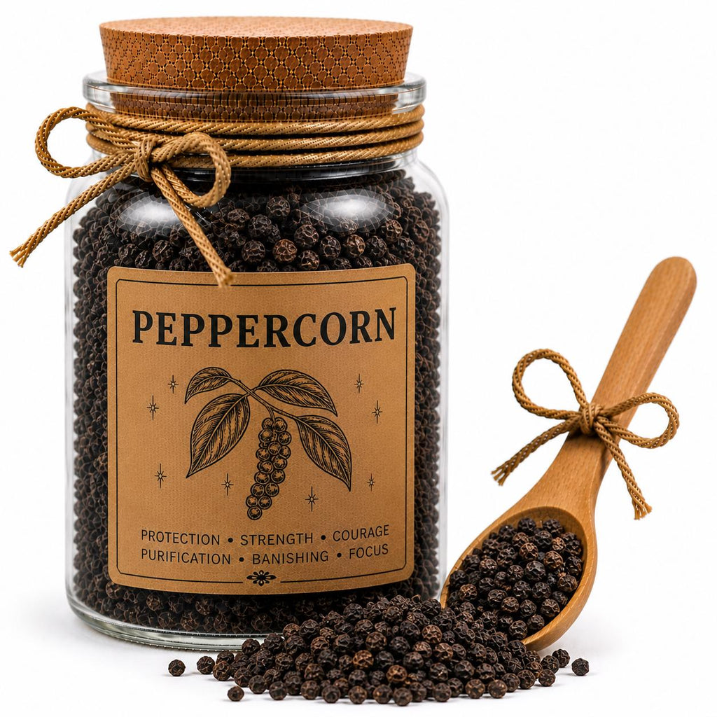 Herb Spell Jar + Spoon | Peppercorn | Dried, Cut & Sifted | Piper Nigrum | 50ML