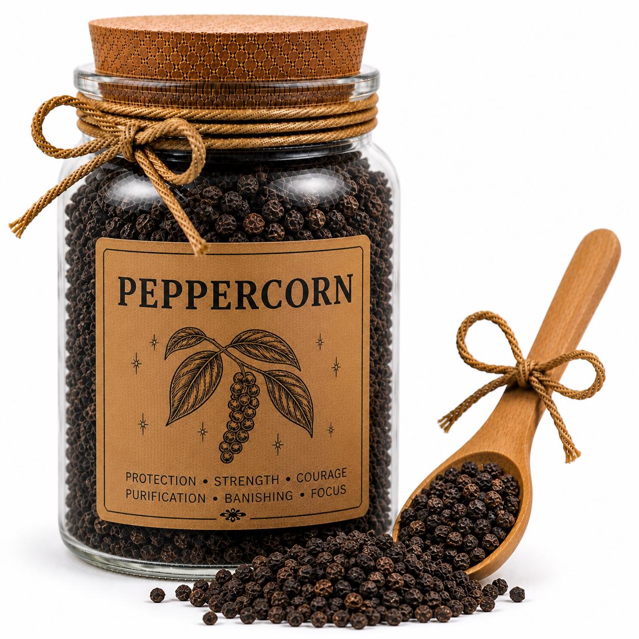 Herb Spell Jar + Spoon | Peppercorn | Dried, Cut & Sifted | Piper Nigrum | 50ML
