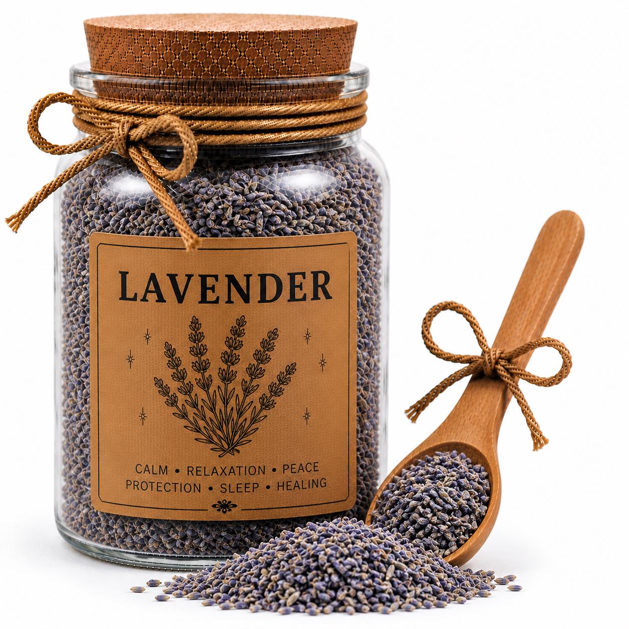 Herb Spell Jar + Spoon | Lavender | Dried, Cut & Sifted | Lavandula Angustifolia | 50ML