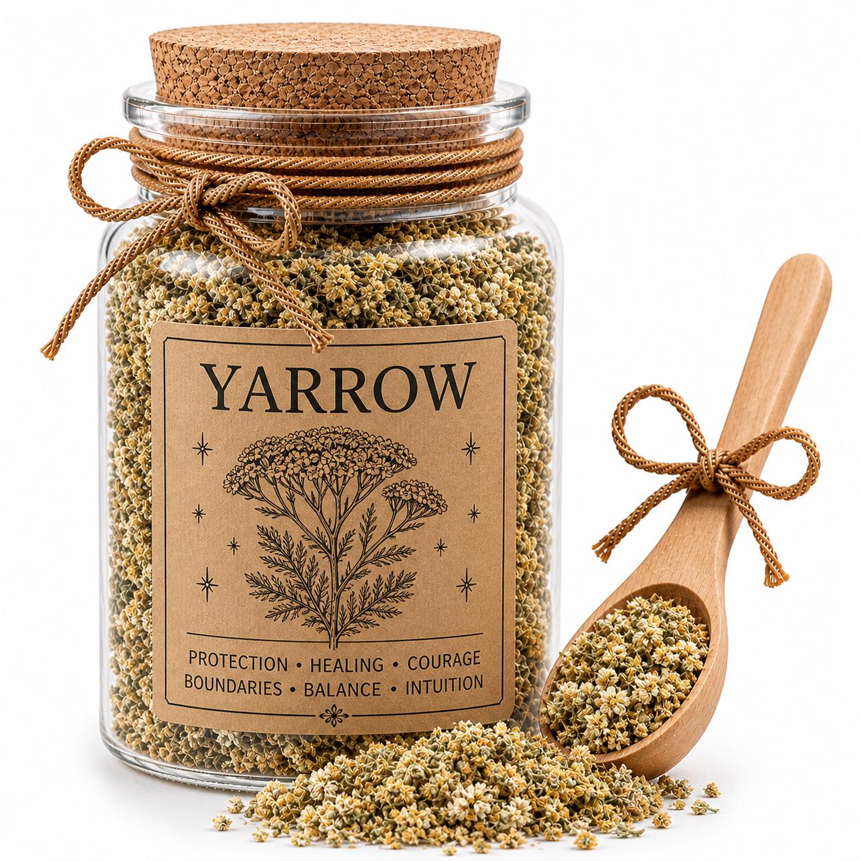 Herb Spell Jar + Spoon | Yarrow | Dried, Cut & Sifted | Achillea Millefolium | 50ML