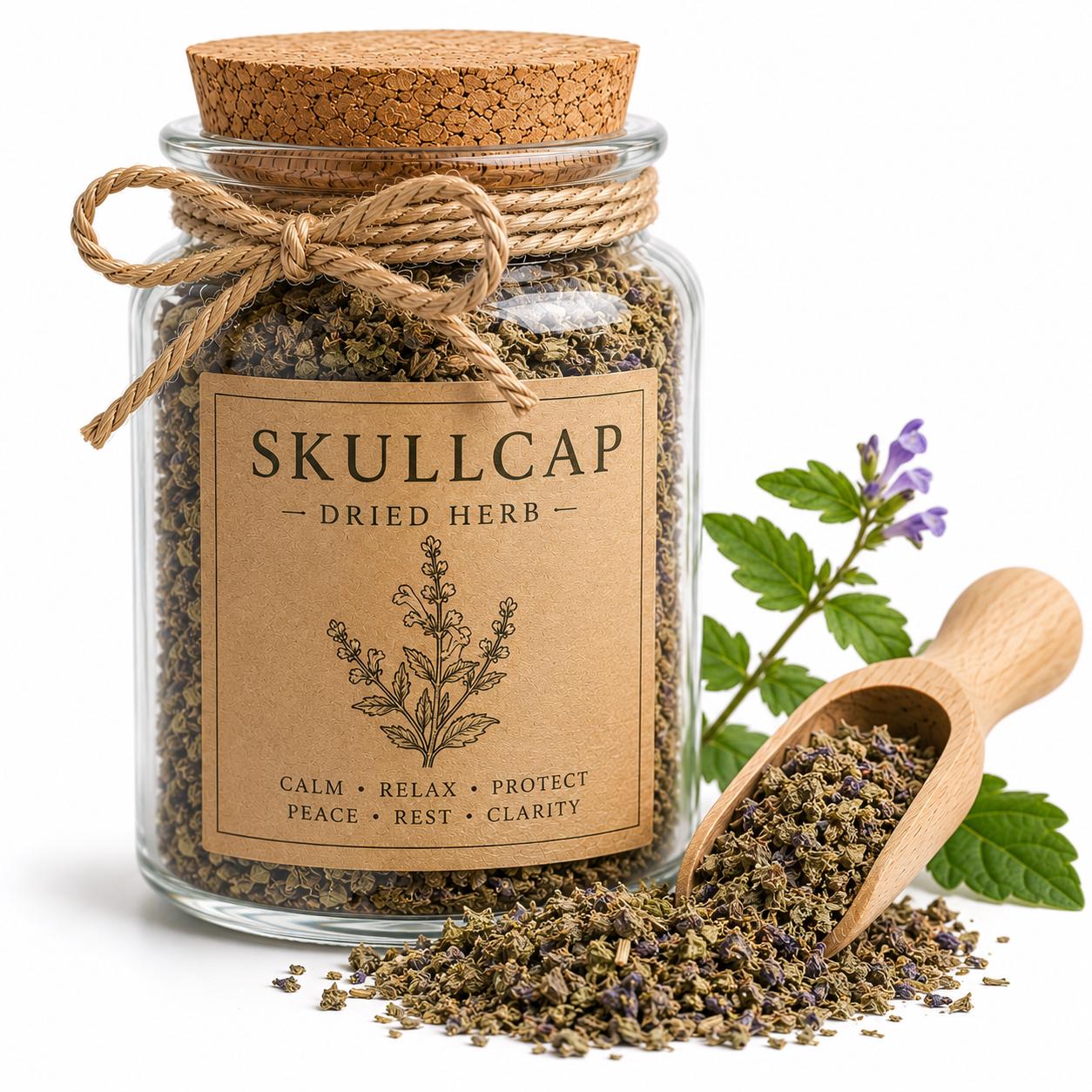 Herb Spell Jar + Spoon | Skullcap | Dried, Cut & Sifted | Protective Botanical | 50ML
