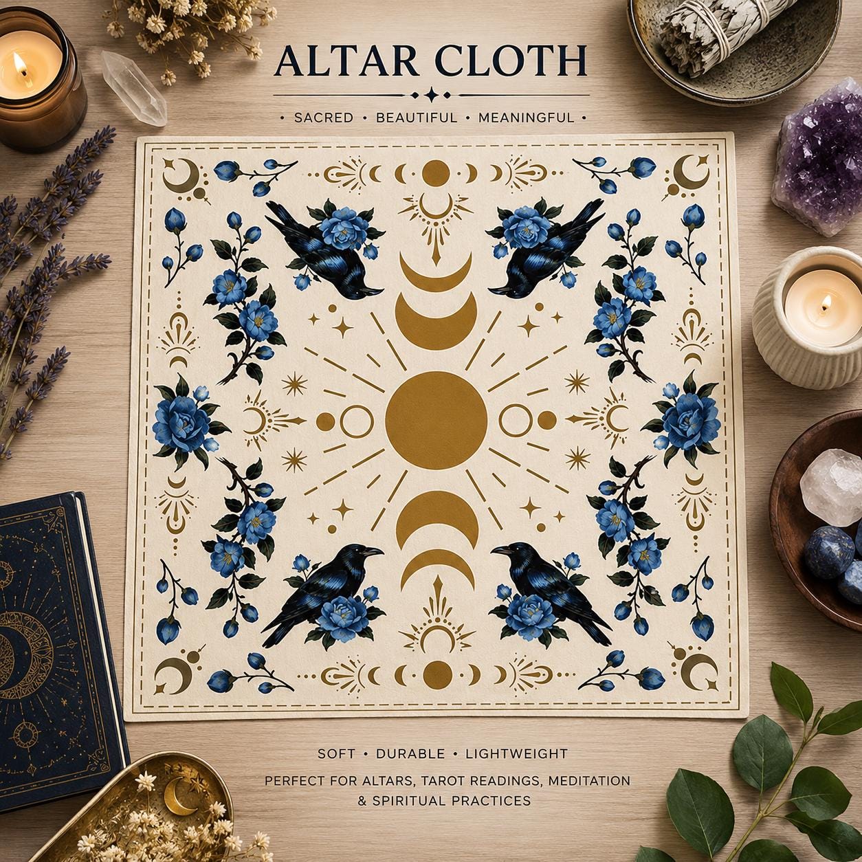XL Witch Alter | Mantle | Ritual | Divination | Tarot Cloth | Celestial Moon Phase
