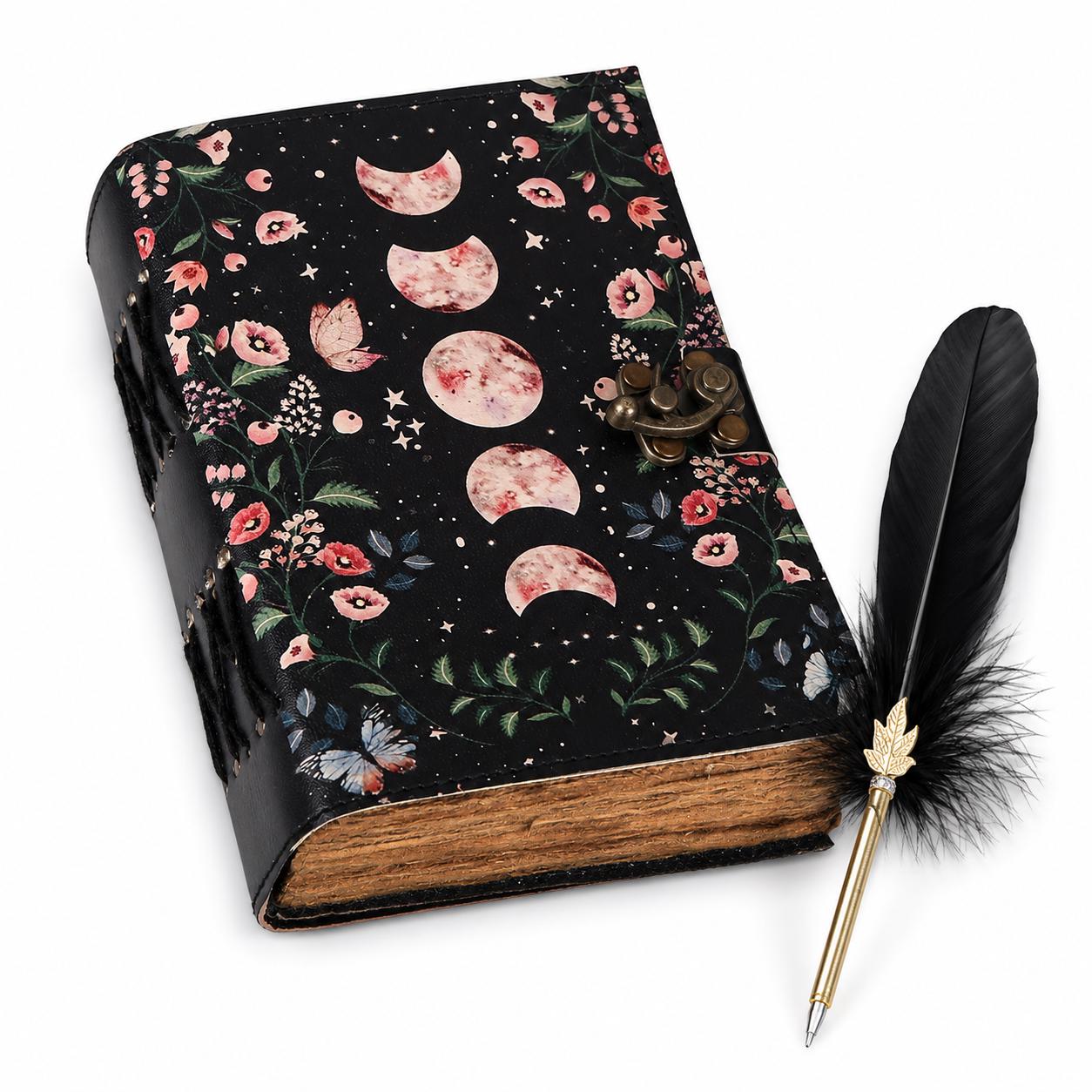 Witch Feather Quill Pen + Notebook Set | Vintage Journal | Book | Moon Phase