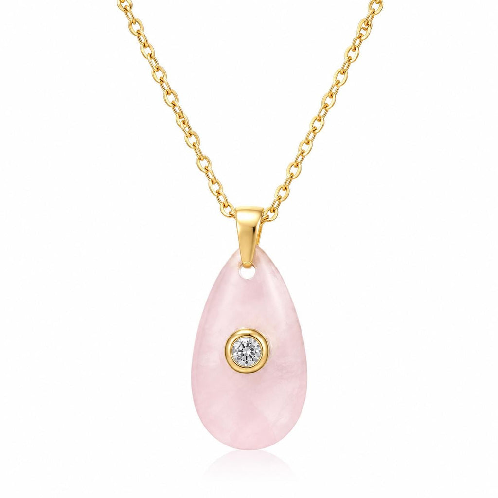 Gold Chain Pendant Necklace | Rose Quartz Crystal | Love & Compassion | Teardrop Pendant
