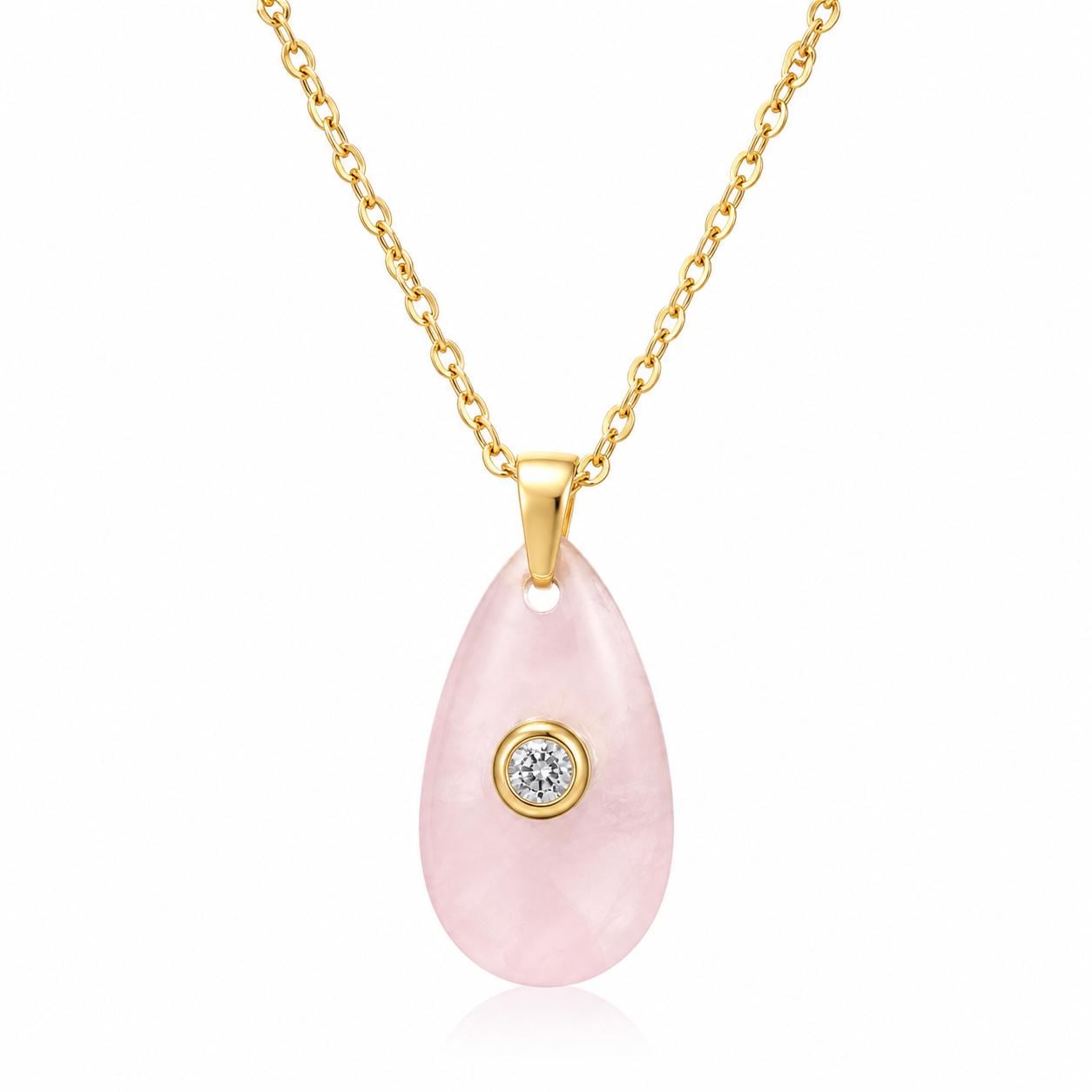 Gold Chain Pendant Necklace | Rose Quartz Crystal | Love & Compassion | Teardrop Pendant