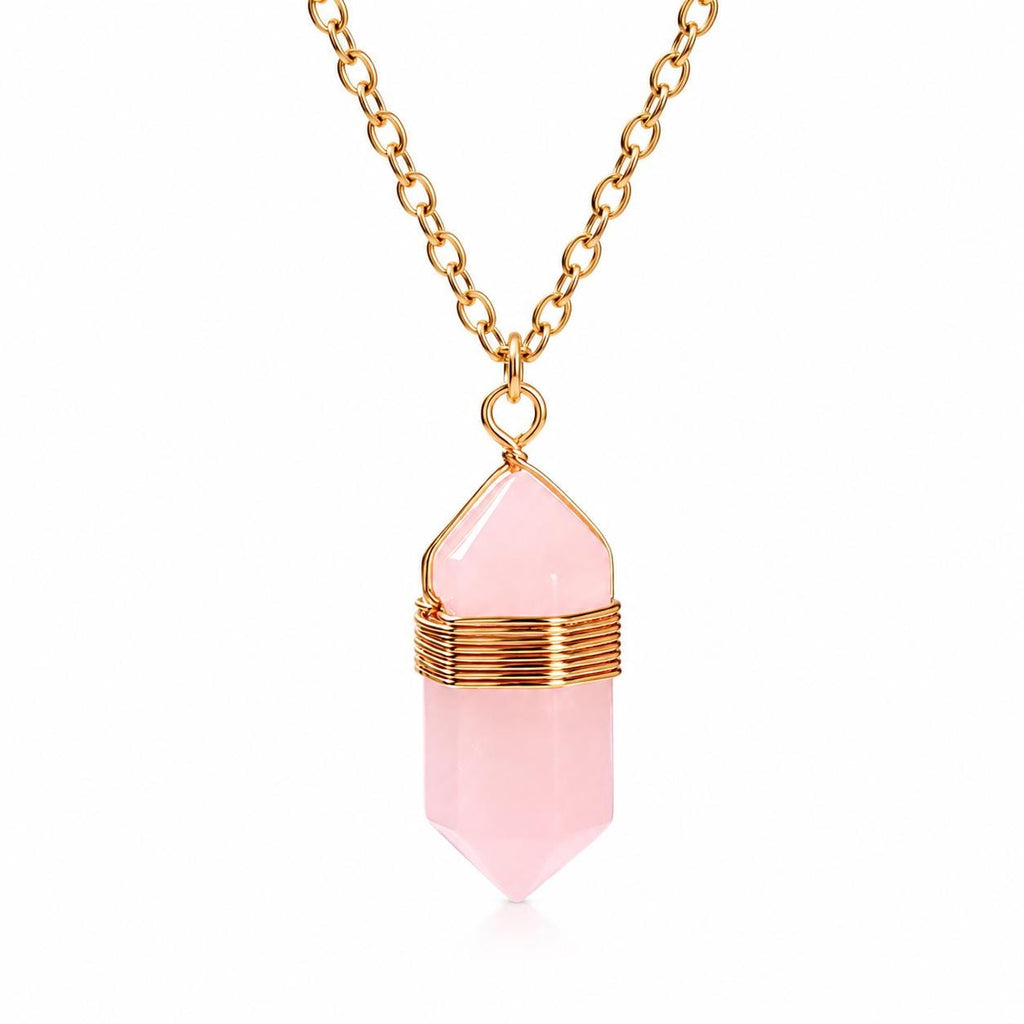 Rose Quartz Gold Chain | Pendant Necklace | Crystal | Love + Compassion | Point Pendant