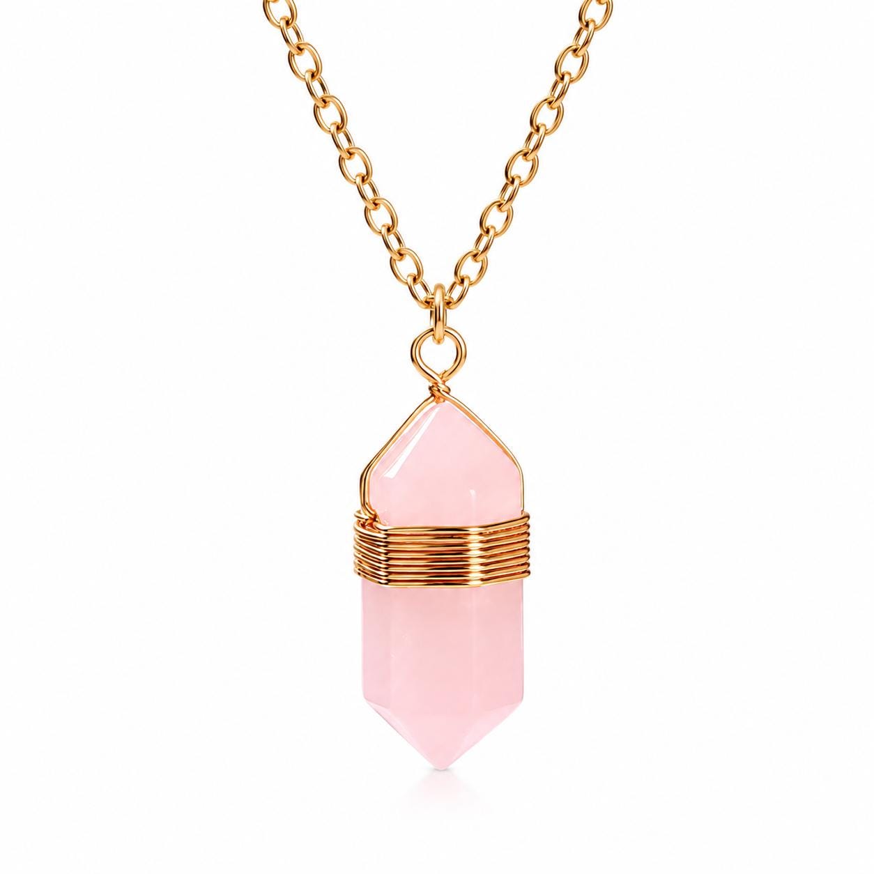 Rose Quartz Gold Chain | Pendant Necklace | Crystal | Love + Compassion | Point Pendant