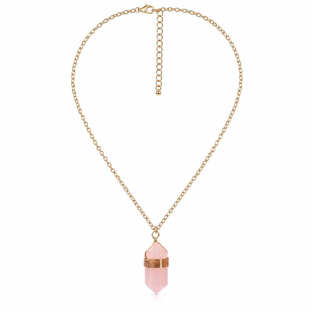 Rose Quartz Gold Chain | Pendant Necklace | Crystal | Love + Compassion | Point Pendant