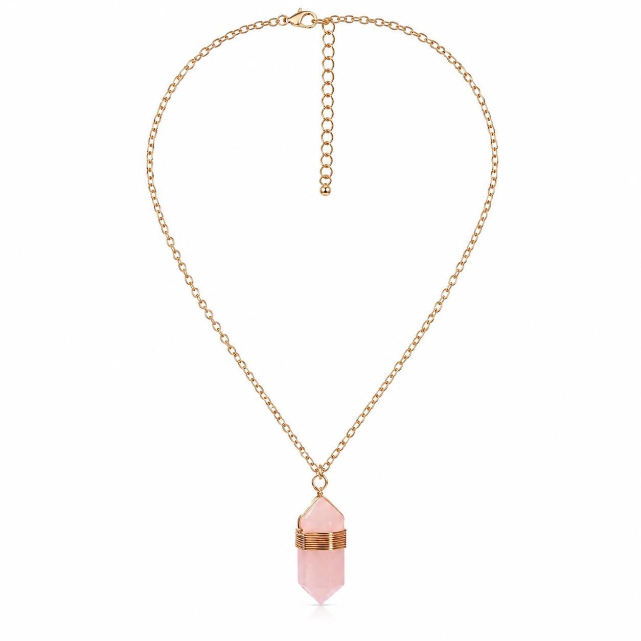 Rose Quartz Gold Chain | Pendant Necklace | Crystal | Love + Compassion | Point Pendant