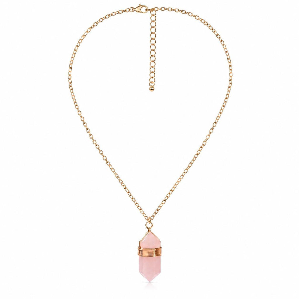Rose Quartz Gold Chain | Pendant Necklace | Crystal | Love + Compassion | Point Pendant