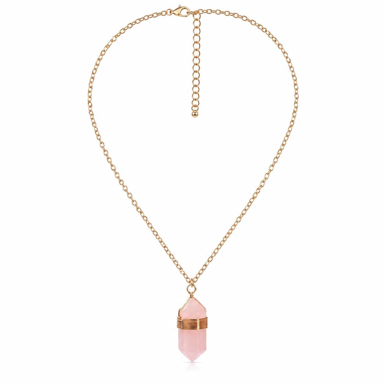 Rose Quartz Gold Chain | Pendant Necklace | Crystal | Love + Compassion | Point Pendant