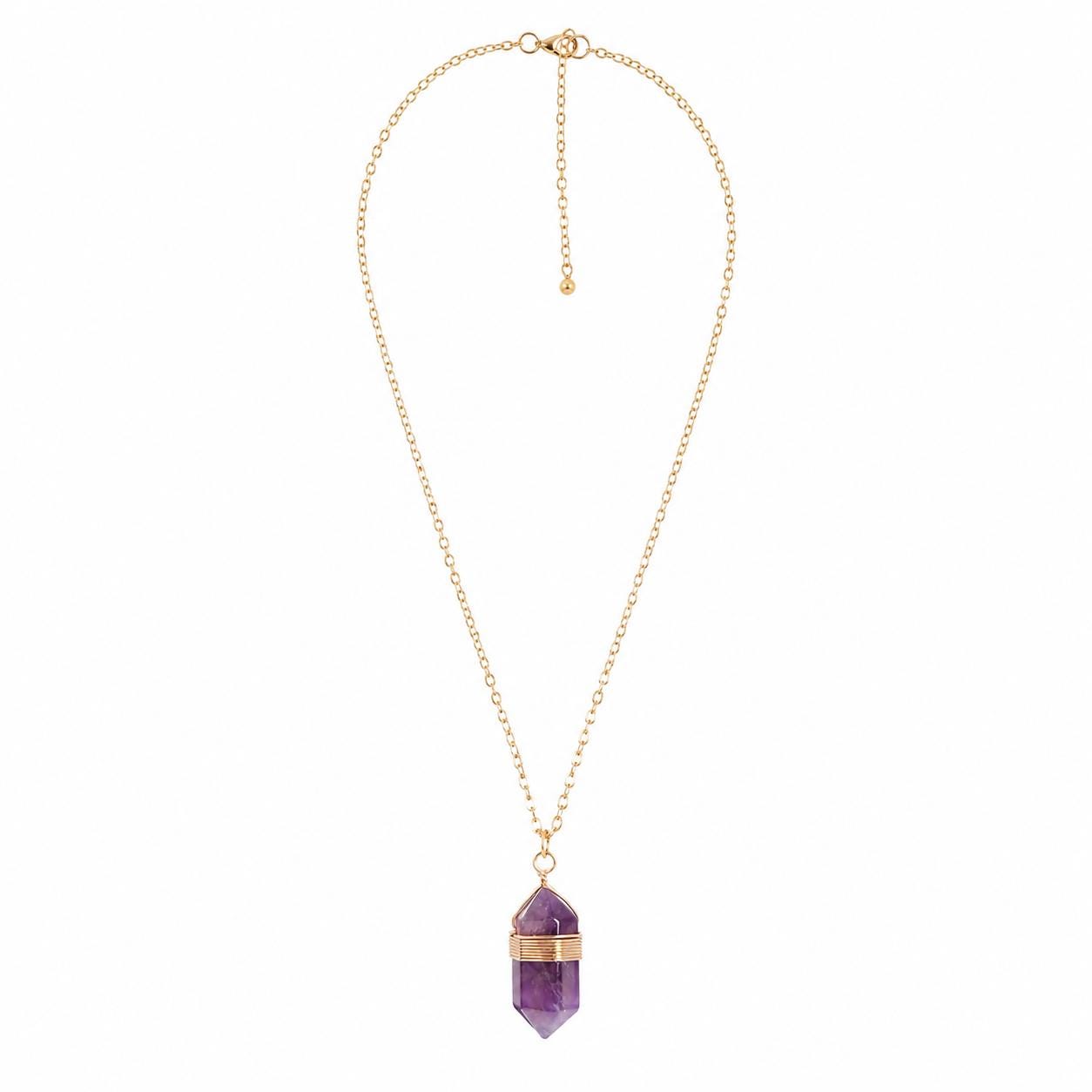 Amethyst Gold Chain | Pendant Necklace | Crystal | Calm + Spirtuality | Point Pendant