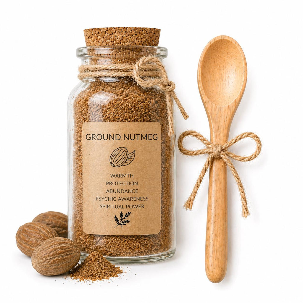 Spell Jar + Spoon | Ground Nutmeg| Dried, Cut & Sifted | Myristica Fragrans | 50ML