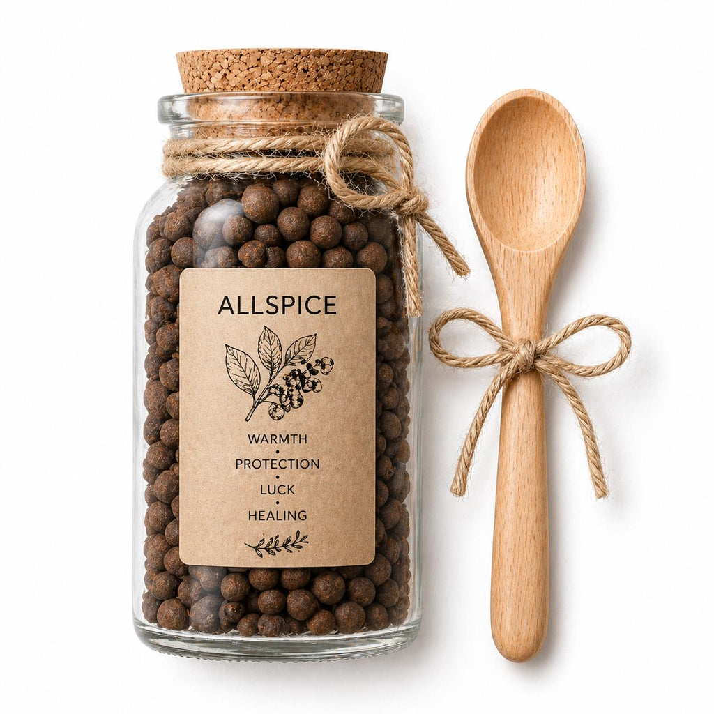 Herb Spell Jar + Spoon | All Spice | Dried, Cut & Sifted | Pimenta Dioica | 50ML