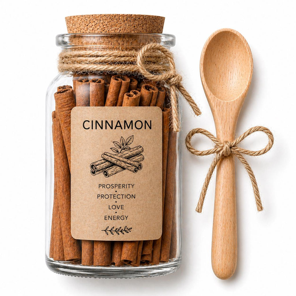 Herb Spell Jar + Spoon | Cinnamon Sticks | Dried, Cut & Sifted | Cinnamomum Verum | 50ML