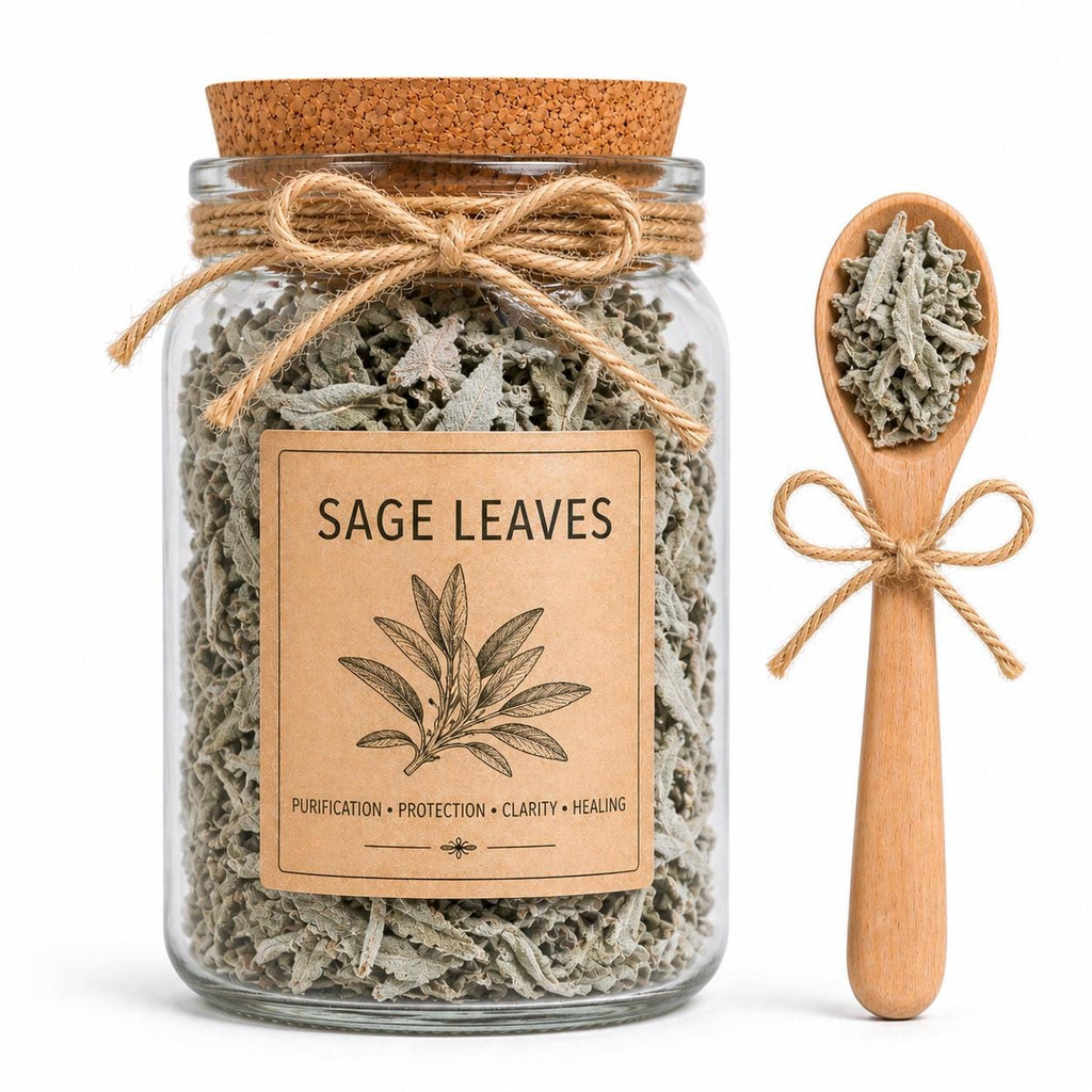 Herb Spell Jar + Spoon | Sage Leaves | Dried, Cut & Sifted | Salvia Officinalis | 50ML
