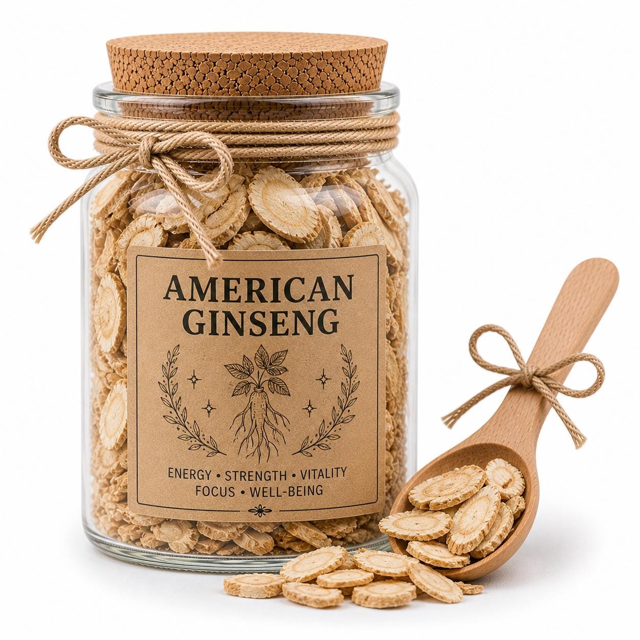 Herb Spell Jar + Spoon | American Ginseng | Dried, Cut & Sifted | Panax Quinquefolius | 50ML