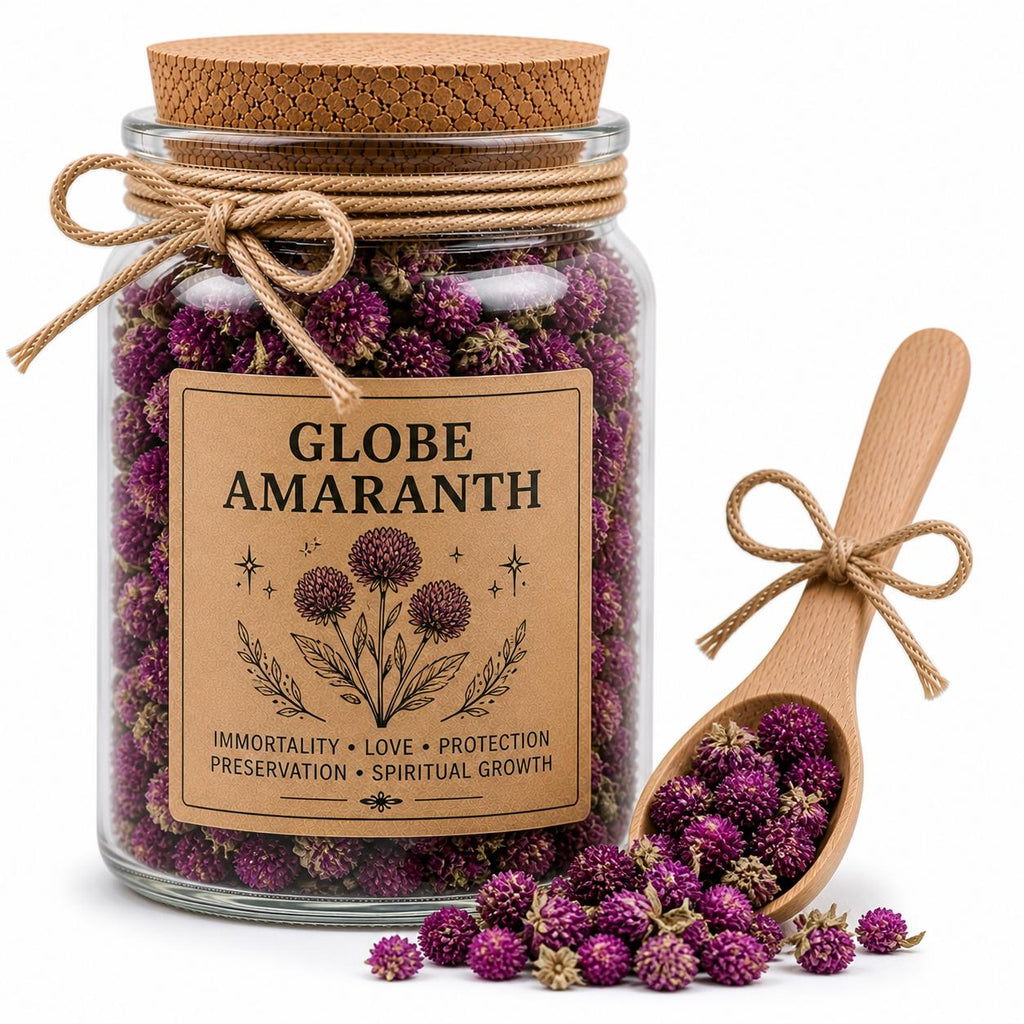 Herb Spell Jar + Spoon | Globe Amaranth | Dried, Cut & Sifted | Gomphrena Globosa | 50ML