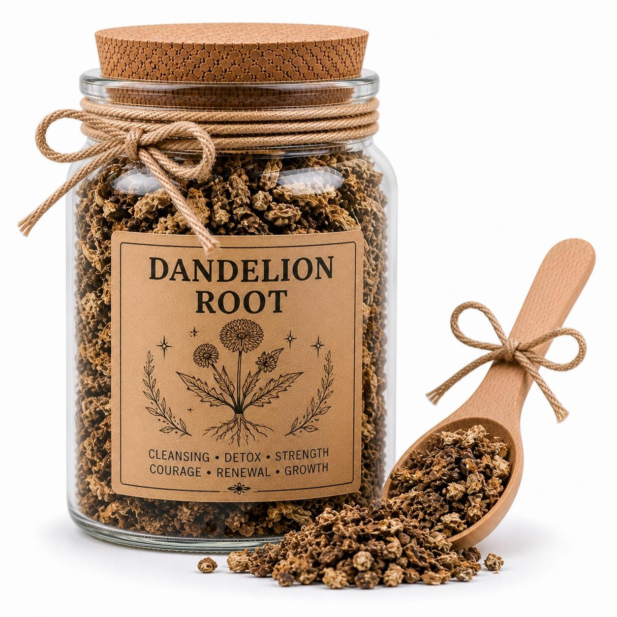 Herb Spell Jar + Spoon | Dandelion Root | Dried, Cut & Sifted | Taraxacum Officinale | 50ML