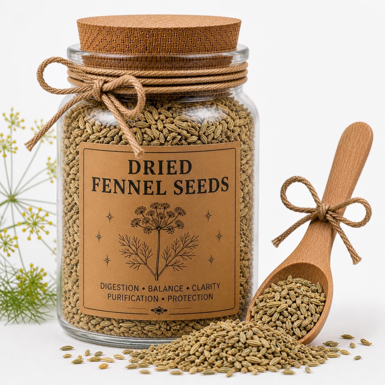Herb Spell Jar + Spoon | Fennel Seeds | Dried, Cut & Sifted | Foeniculum Vulgare | 50ML