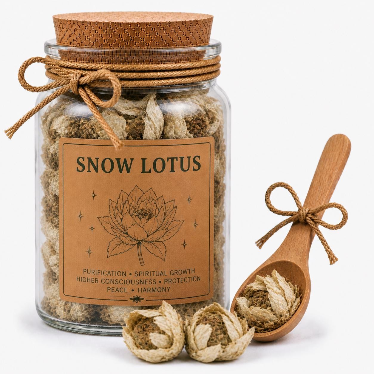 Herb Spell Jar + Spoon | Snow Lotus | Dried, Cut & Sifted | Saussurea Involucrata | 50ML