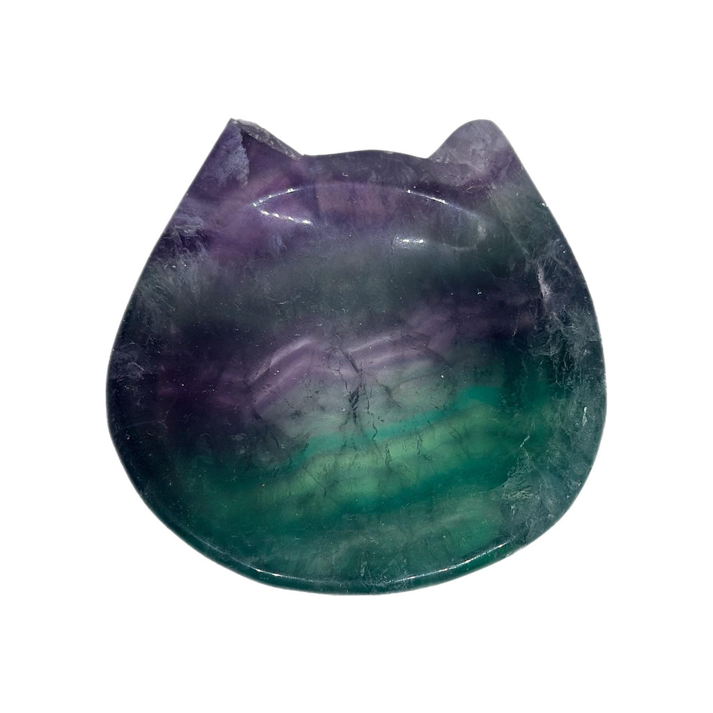 Crystal + Rocks | Polished | Rainbow Fluorite Kitty Cat Candy Dish | 3inch