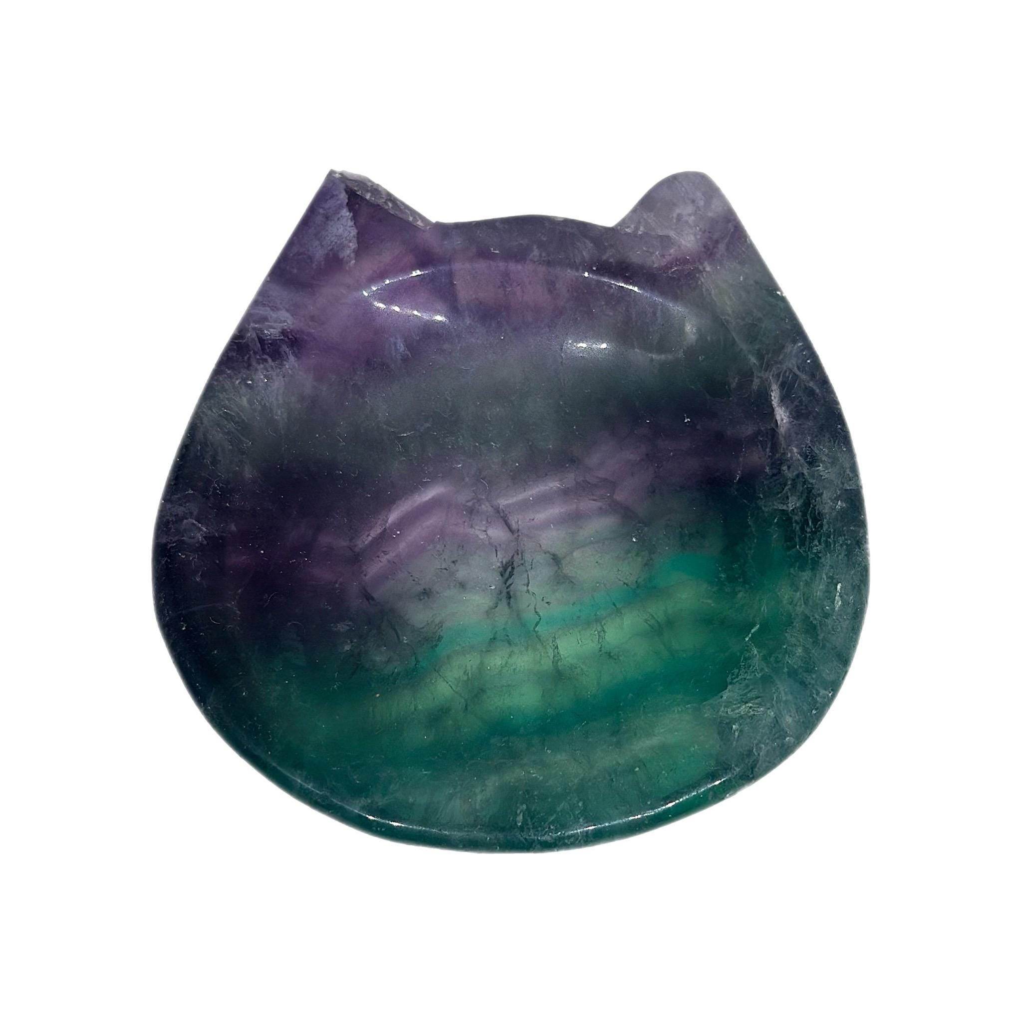 Crystal + Rocks | Polished | Rainbow Fluorite Kitty Cat Candy Dish | 3inch