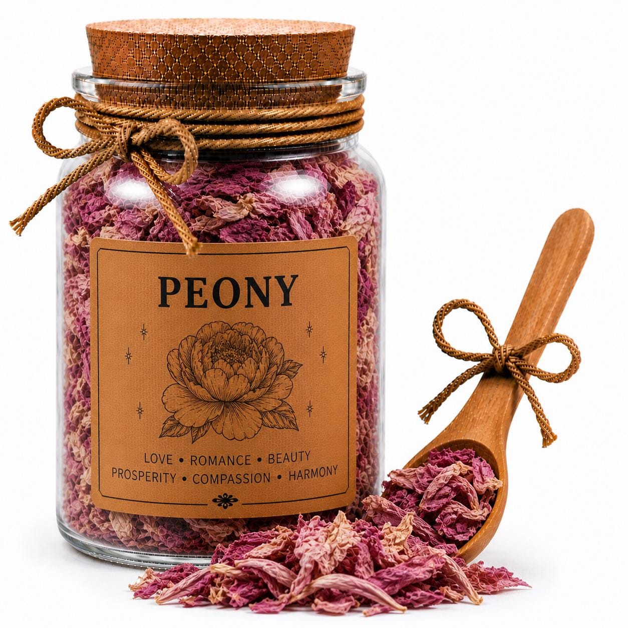 Herb Spell Jar + Spoon | Peony | Dried, Cut & Sifted | Paeonia Spp. | 50ML