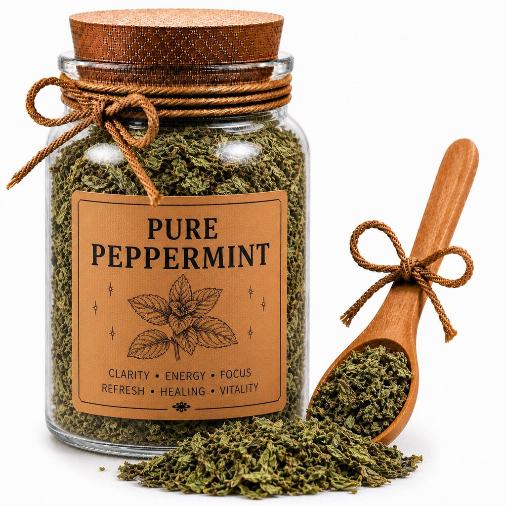 Herb Spell Jar + Spoon | Pure Peppermint | Dried, Cut & Sifted | Mentha x Piperita | 50ML