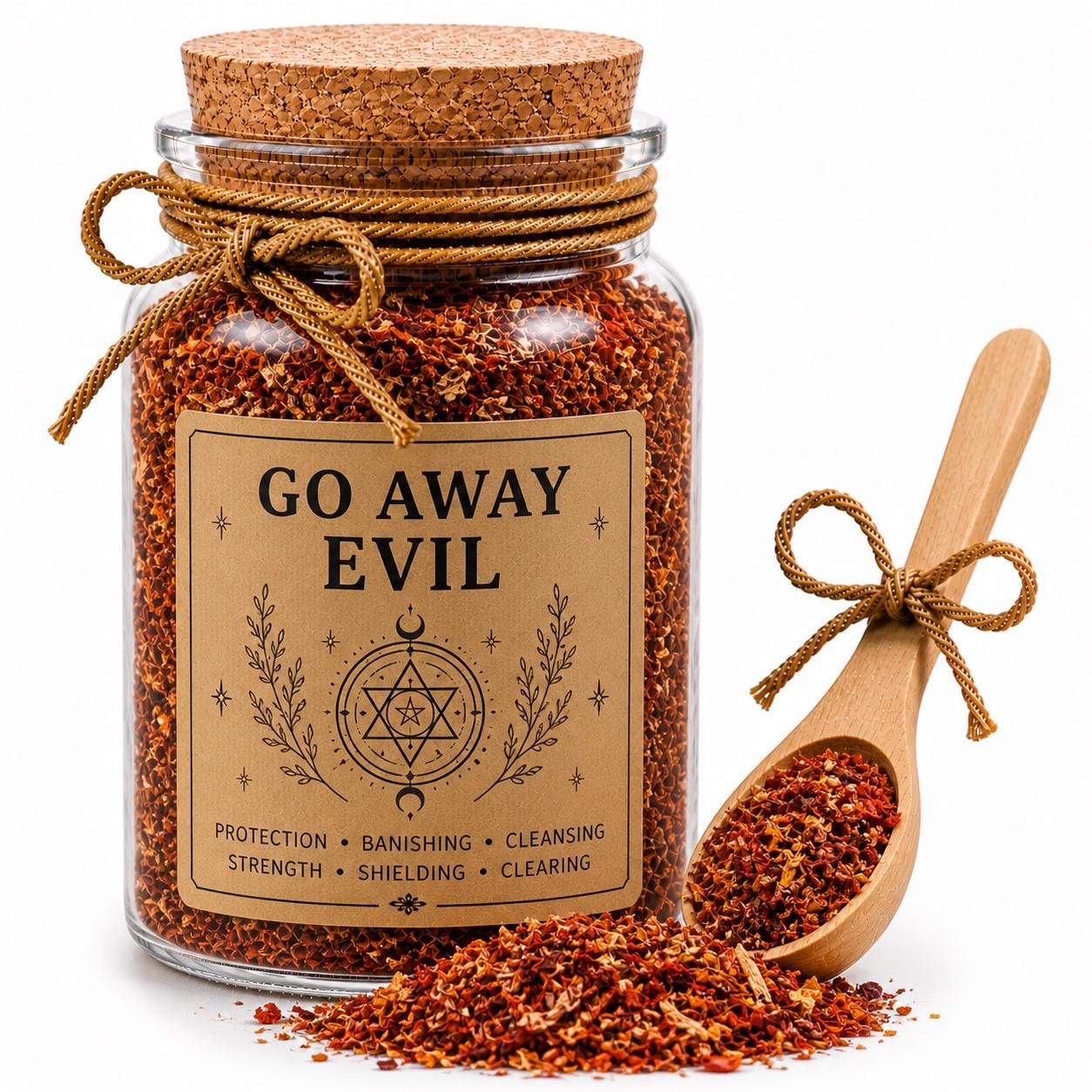 Herb Spell Jar + Spoon | Go Away Evil (Herbal Blend) | Dried, Cut & Sifted | Protective Botanical Mix | 50ML