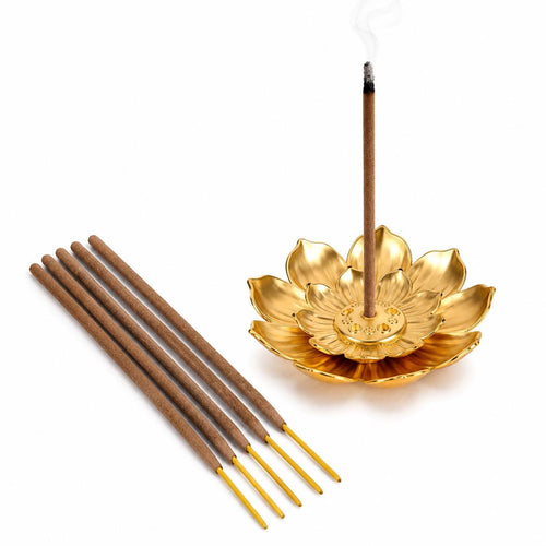 5 Incense Sticks Set + Gold Lotus Incense Holder | Aromatherapy | Meditation | Cleanse | Power | Courage | Strength | Love | Health | Wealth