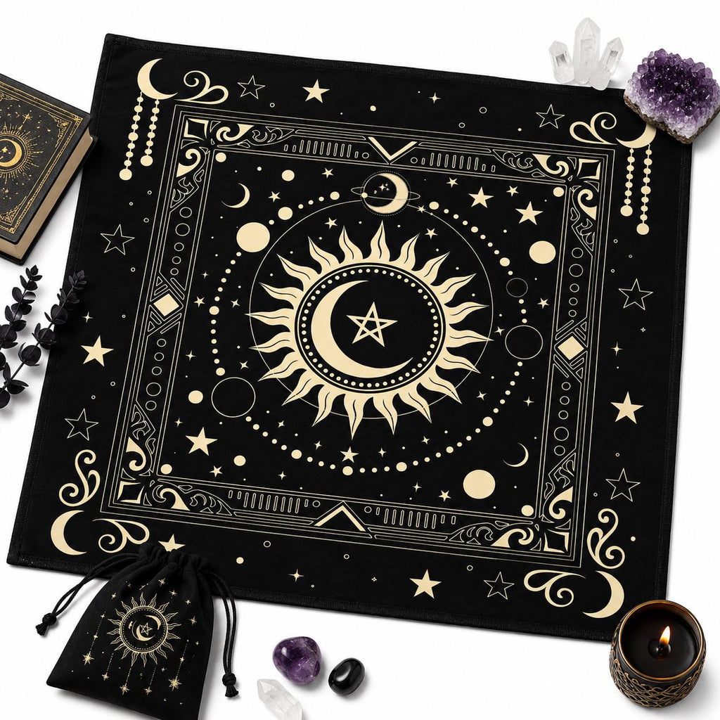 XL Witch Alter | Mantle | Ritual | Divination | Tarot Cloth | Celestial Sun & Moon