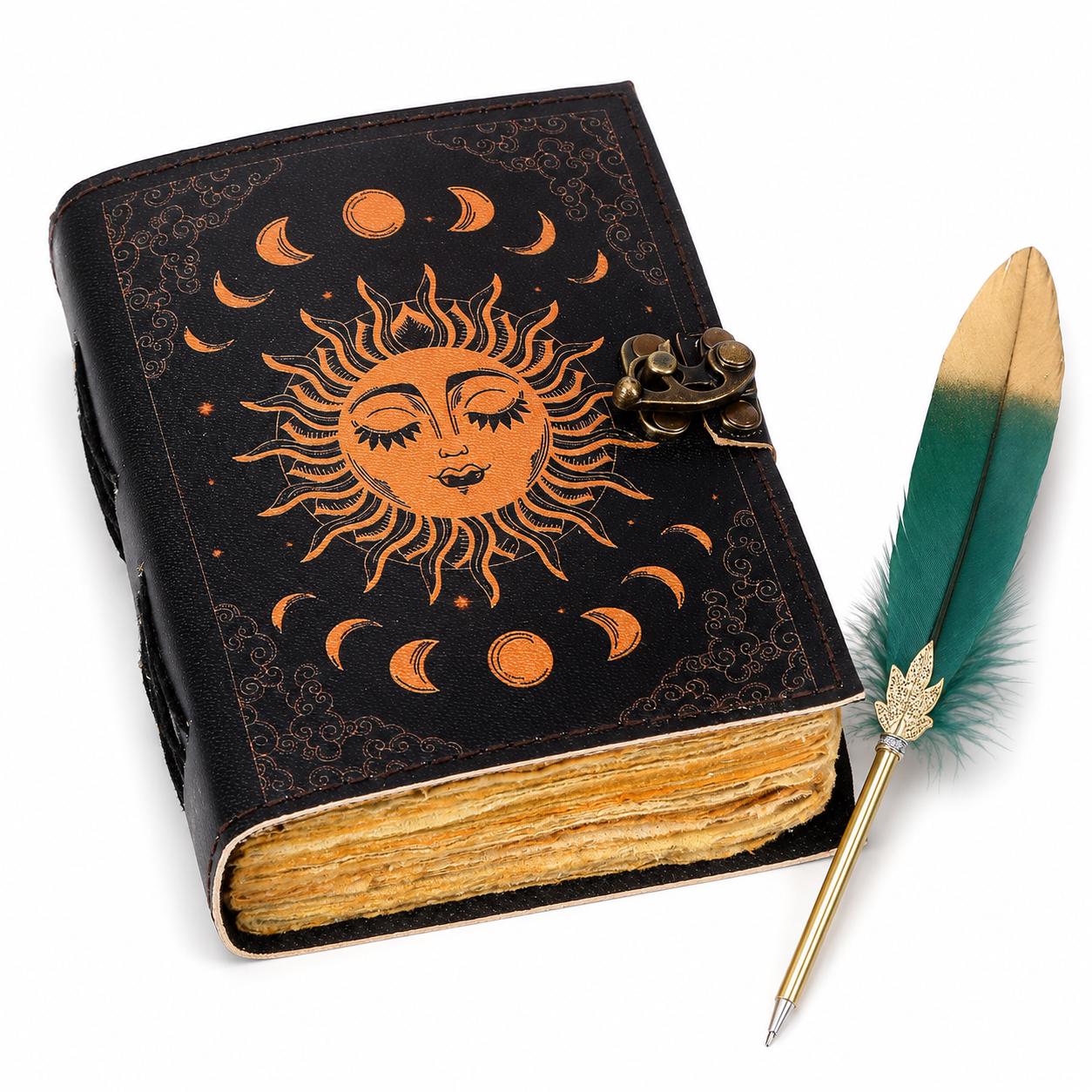 Witch Feather Quill Pen + Notebook Set | Vintage Journal | Book | Sun & Moon