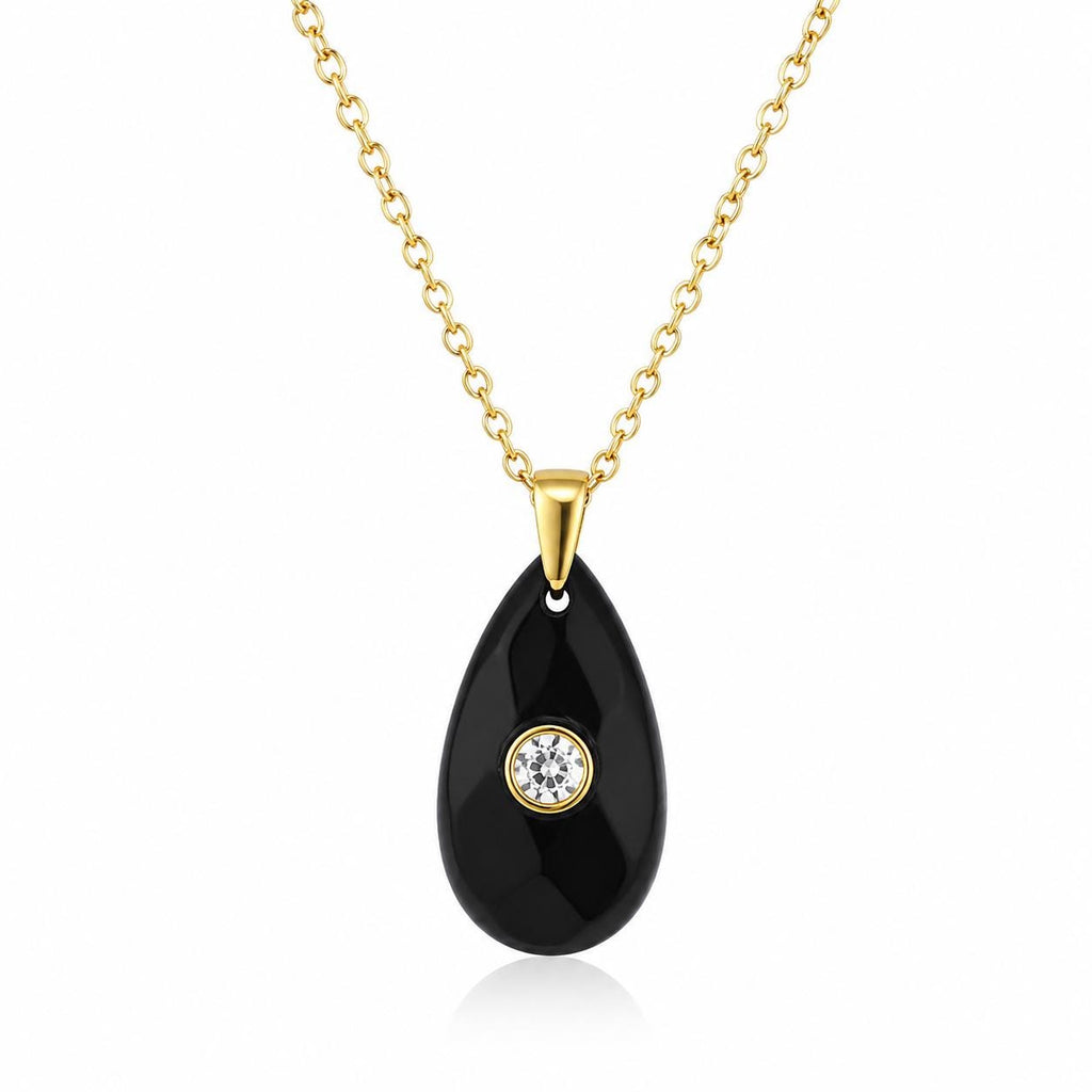 Gold Chain Pendant Necklace | Obsidian Crystal | Protection & Grounding | Teardrop Pendant