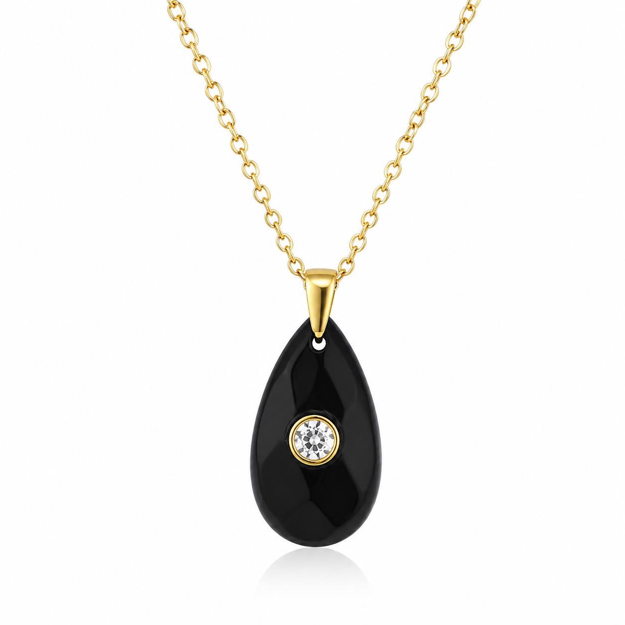 Gold Chain Pendant Necklace | Obsidian Crystal | Protection & Grounding | Teardrop Pendant