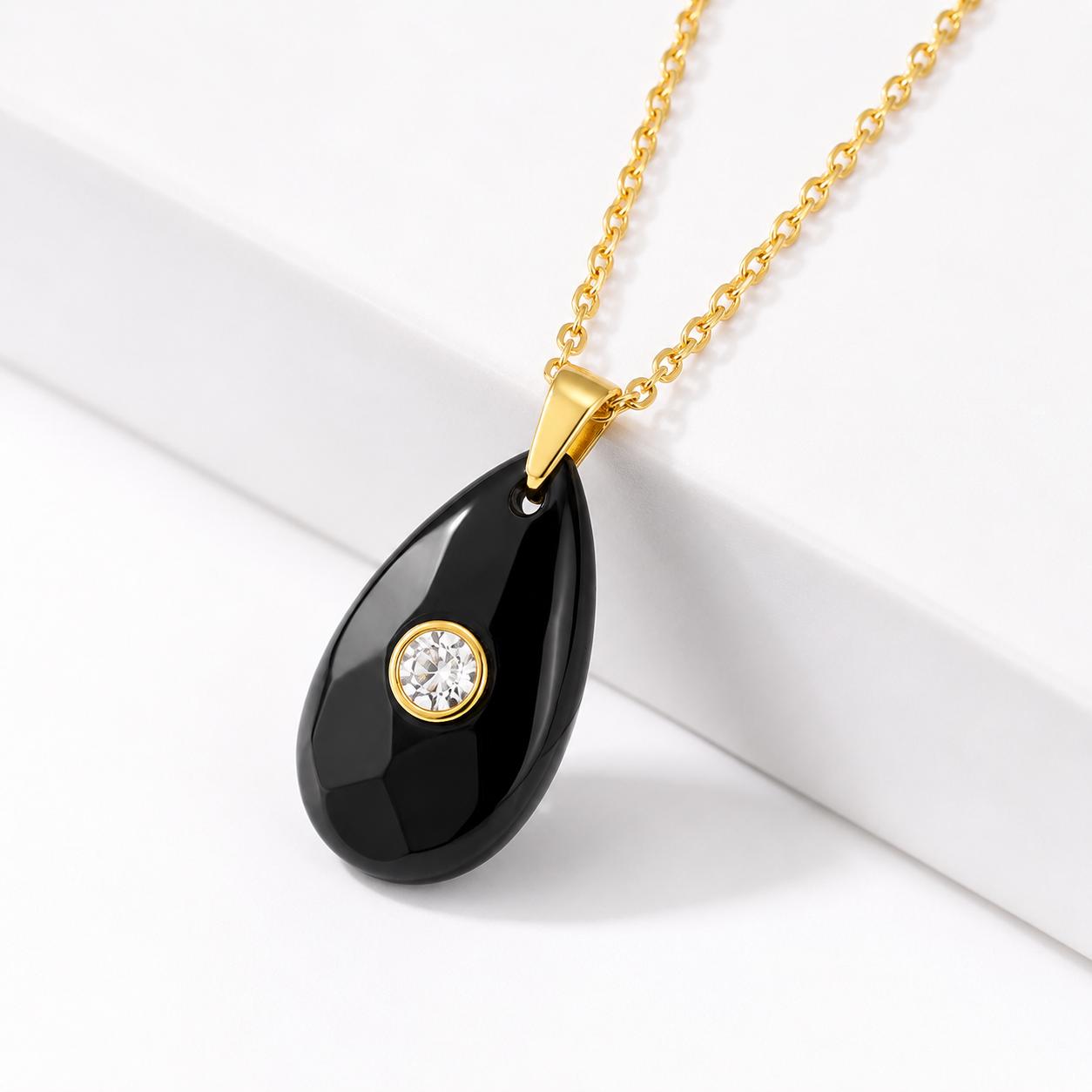 Gold Chain Pendant Necklace | Obsidian Crystal | Protection & Grounding | Teardrop Pendant