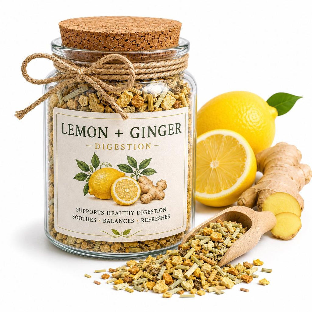 Herb Spell Jar + Spoon | Lemon + Ginger | Dried, Cut & Sifted | Digestive Wellness Botanical | 50ML