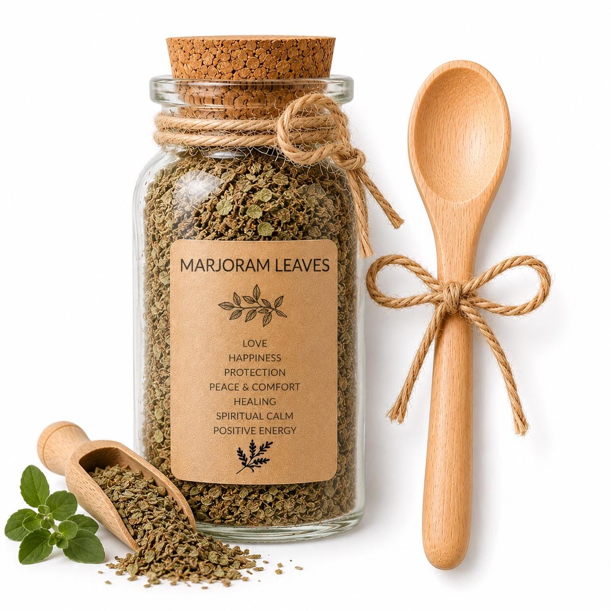 Herb Spell Jar + Spoon | Marjoram Leaves | Dried, Cut & Sifted | Origanum Majorana | 50ML