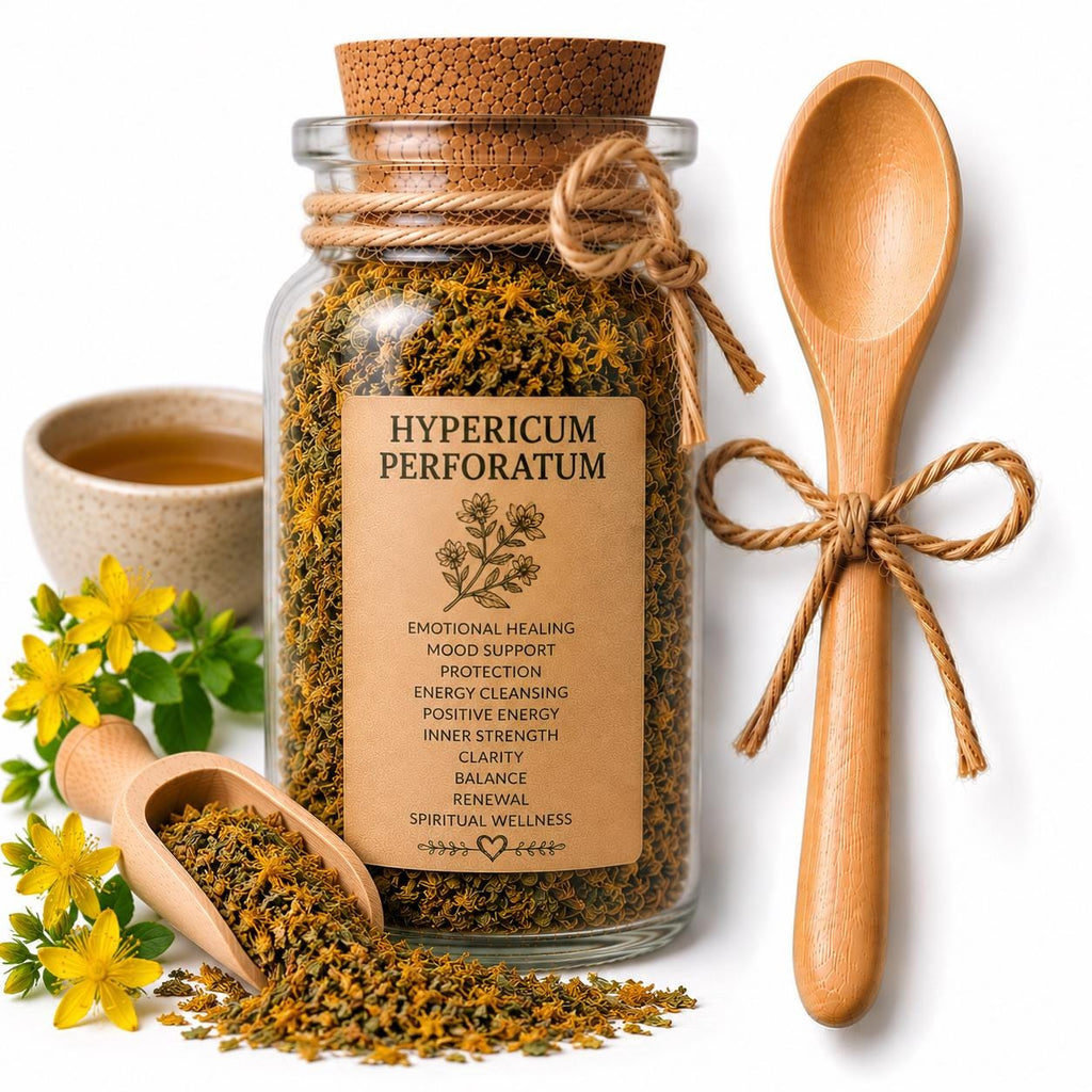 Herb Spell Jar + Spoon | Hypericum Perforatum | Dried, Cut & Sifted | Light + Emotional Healing Botanical | 50ML