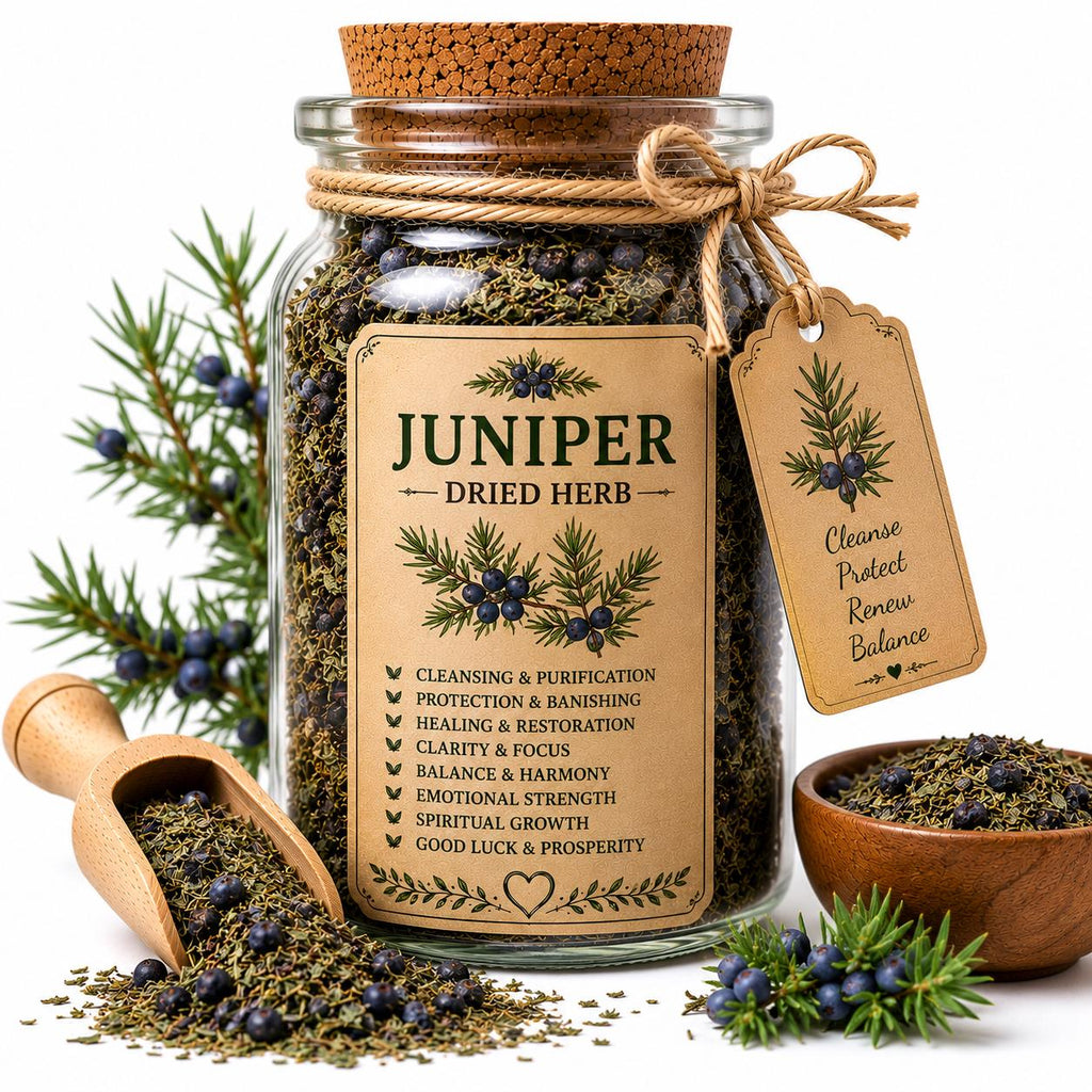 Herb Spell Jar + Spoon | Juniper | Dried, Cut & Sifted | Juniperus Communis | 50ML