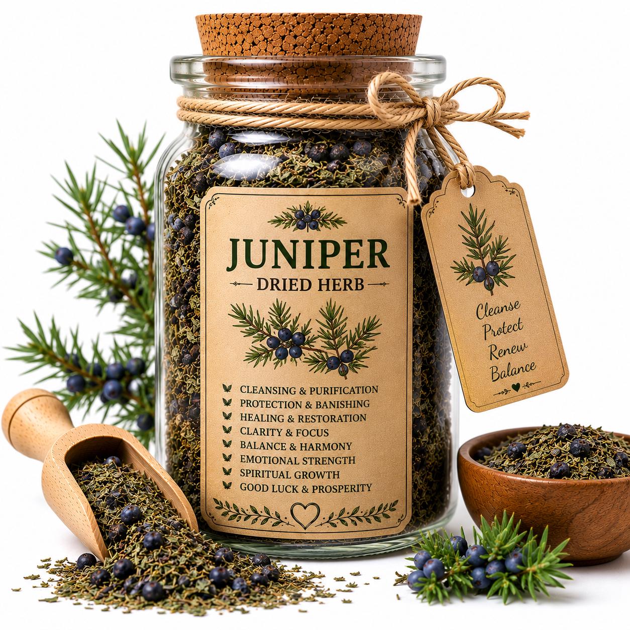 Herb Spell Jar + Spoon | Juniper | Dried, Cut & Sifted | Juniperus Communis | 50ML